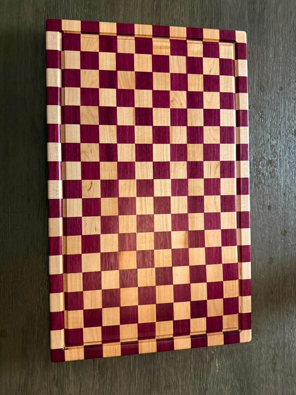 Purpleheart and maple checker board