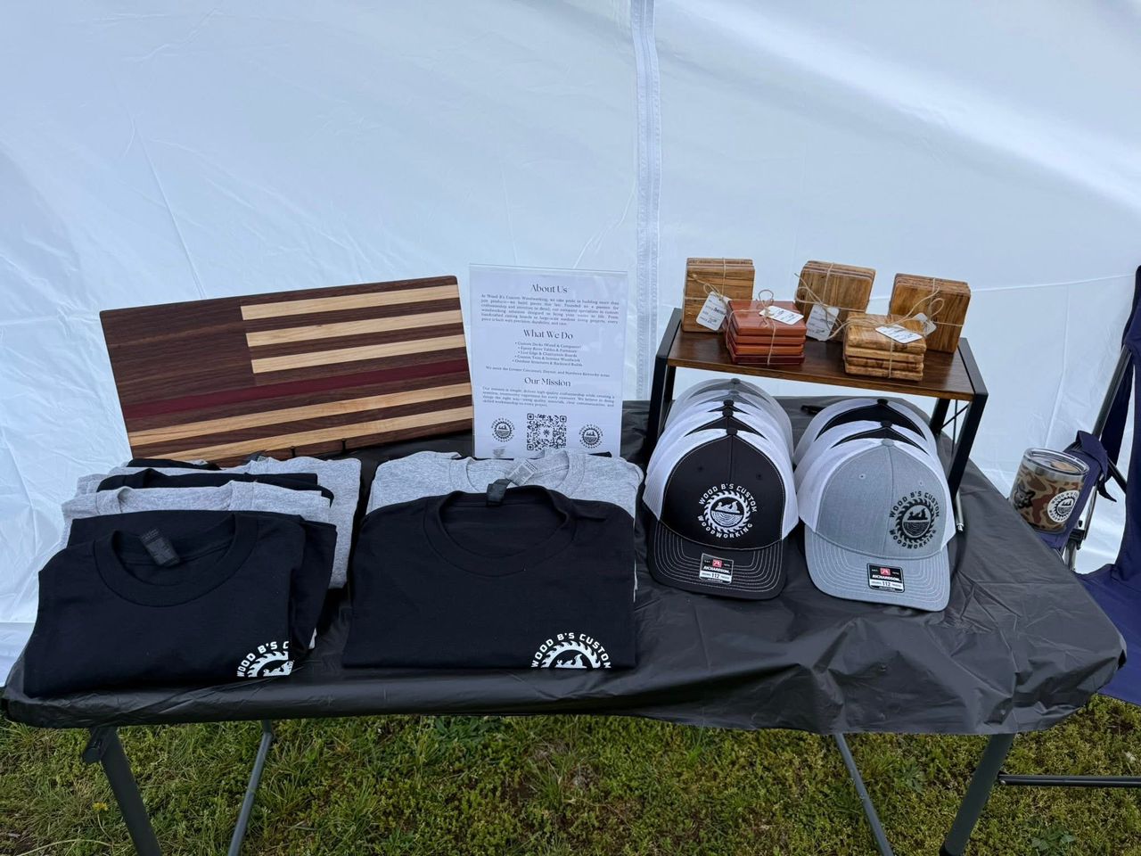 Market display with merch and boards